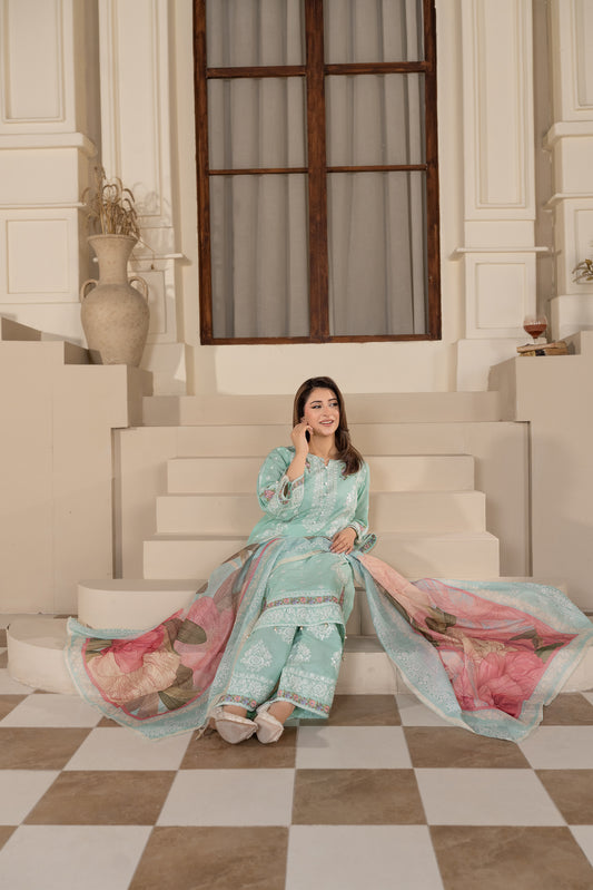 Aqua Embroidered 3-Piece