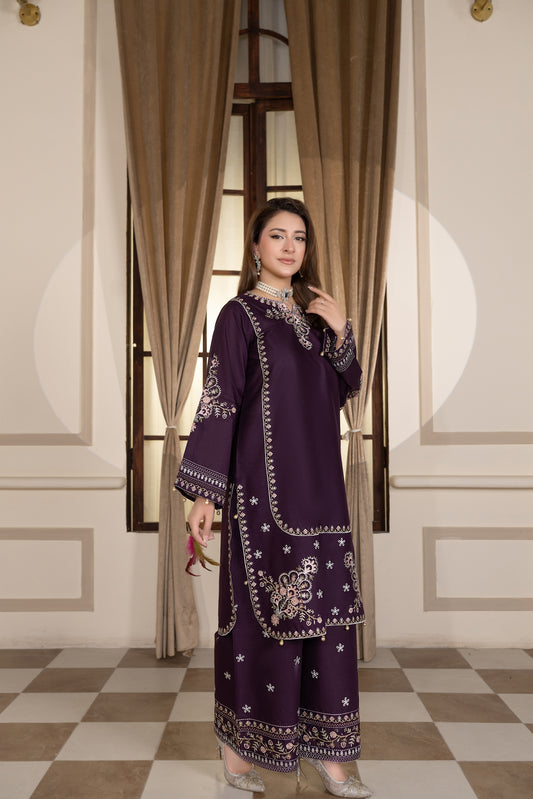 Purple Embroidered 3-Piece