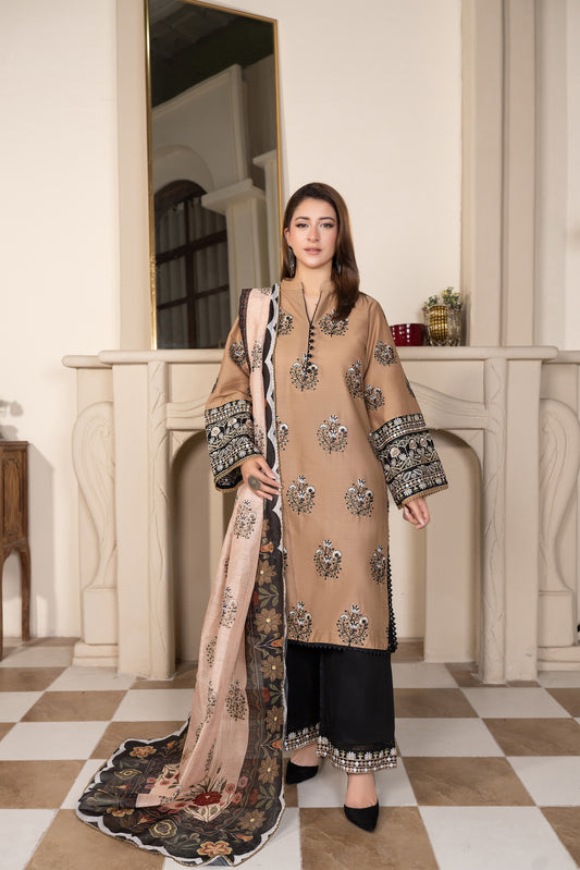 Beige Embroidered 3-Piece