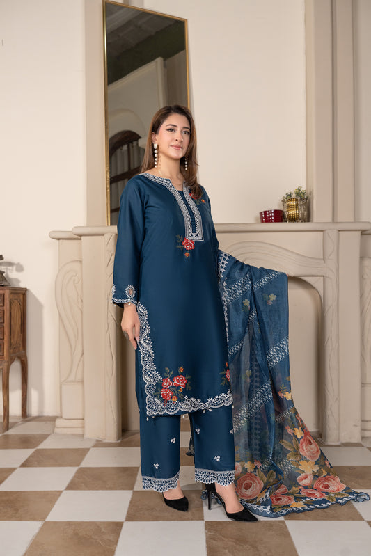 Blue Embroidered 3-PIECE