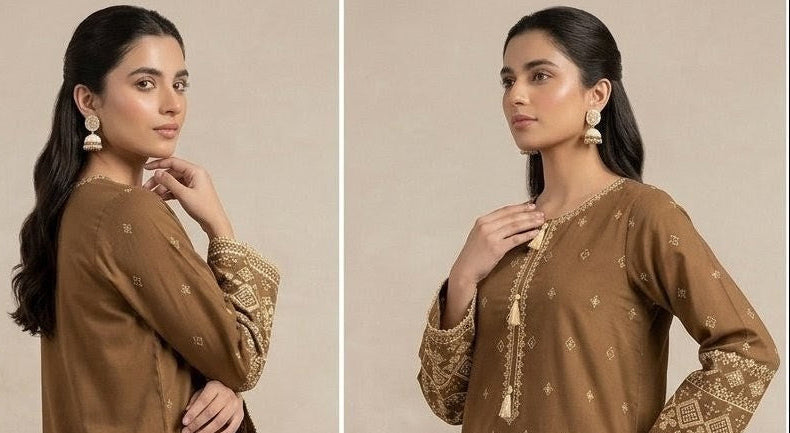 Brown Embroidered 2-PIECE