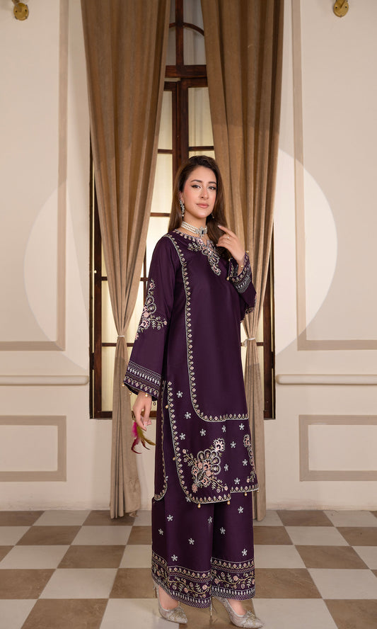 Purple Embroidered 3-Piece