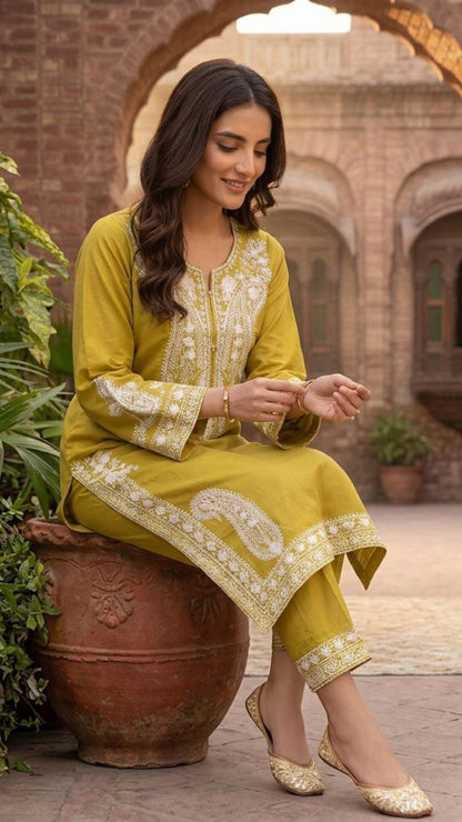 Mustard Embroidered 2-Piece