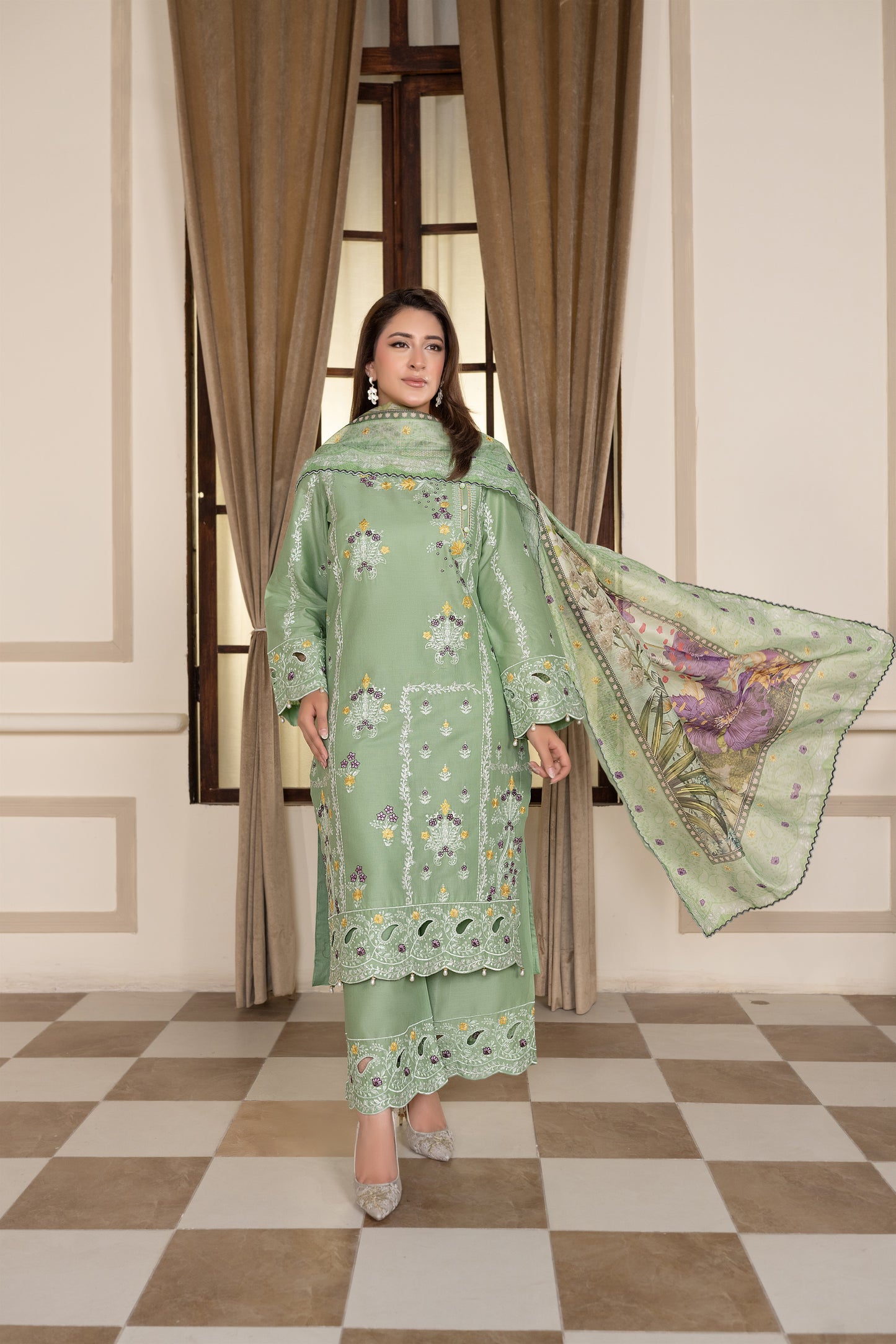 Sage Green Embroidered 3-Piece
