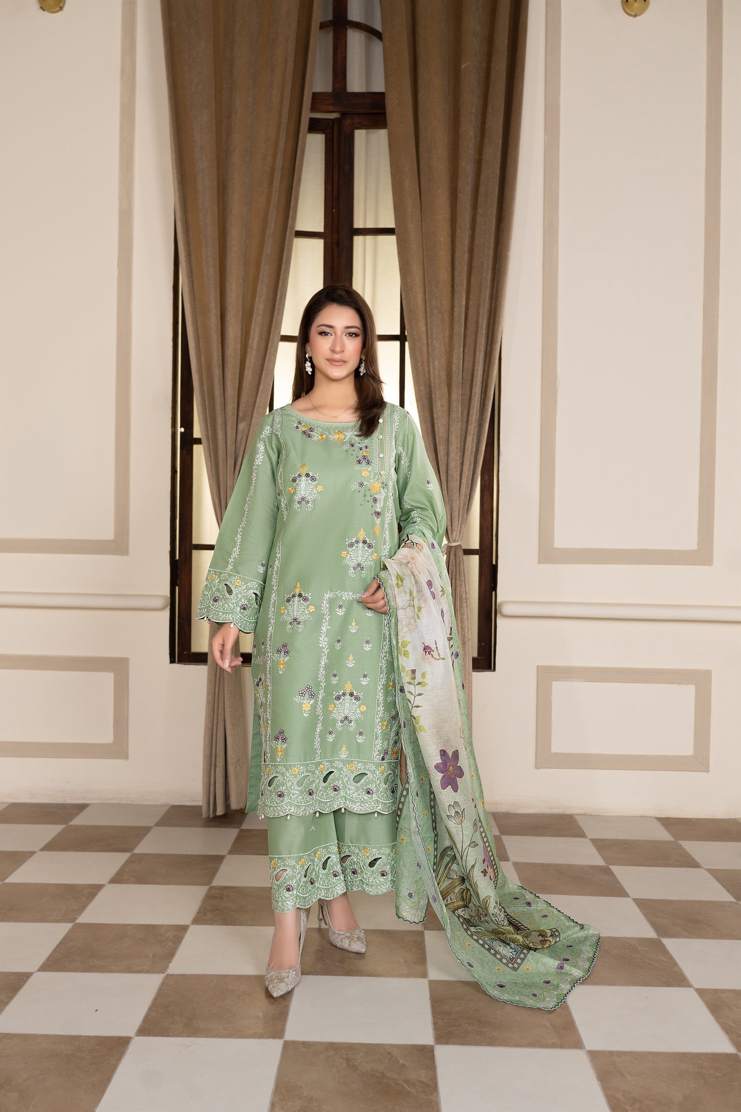 Sage Green Embroidered 3-Piece