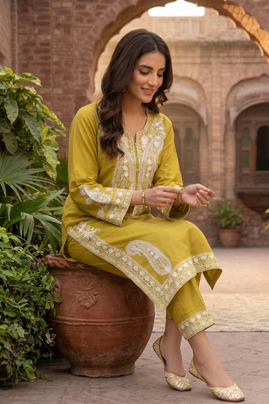 Mustard Embroidered | 2 PCS