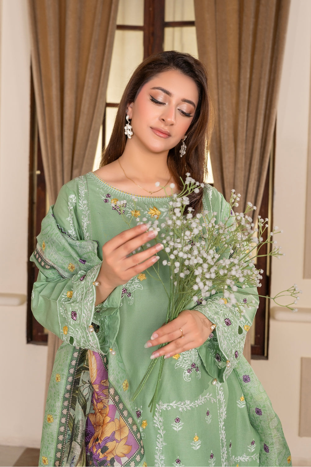 Sage Green Embroidered | 3 PCS