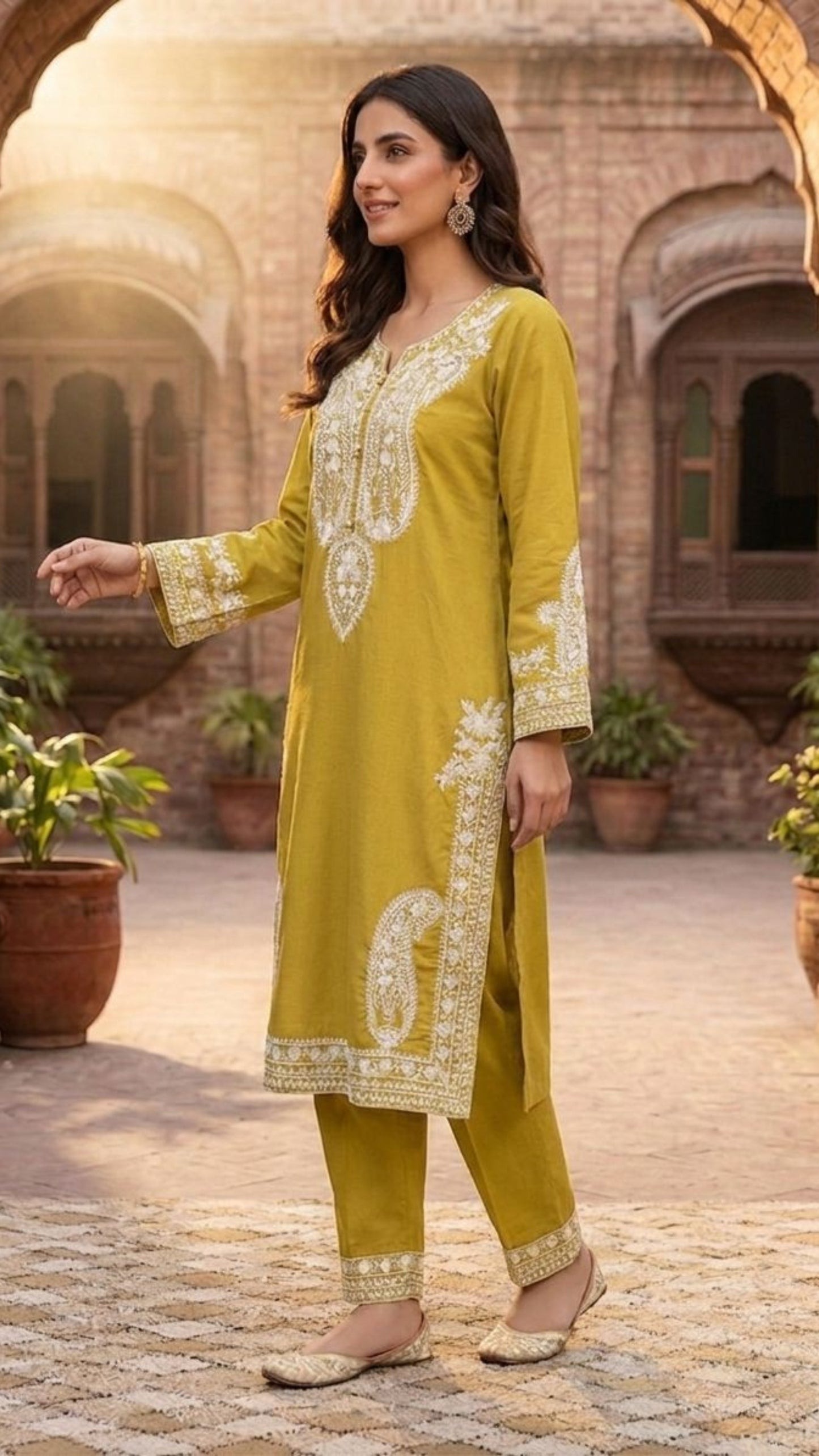 Mustard Embroidered 2-Piece
