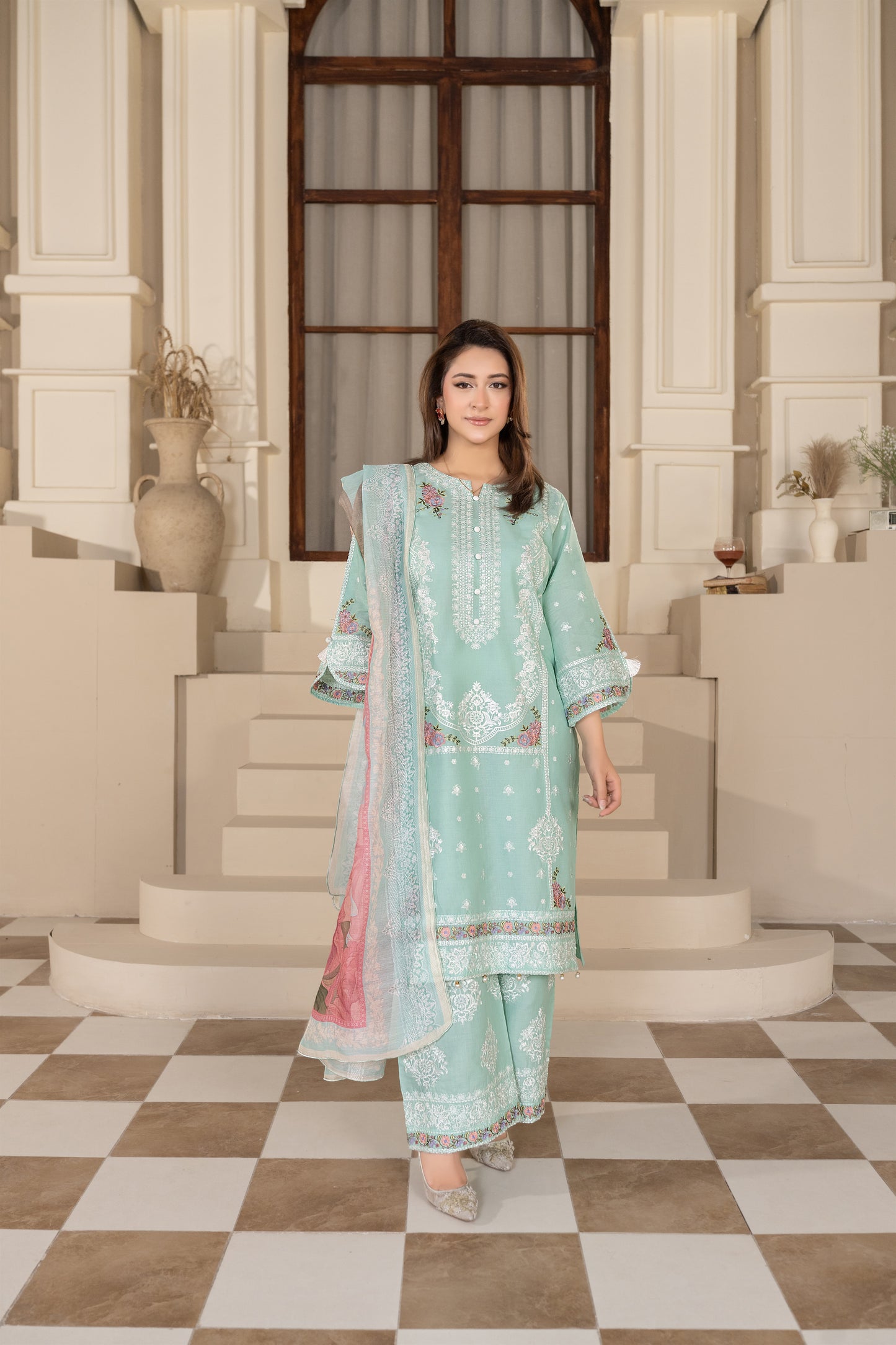 Aqua Embroidered 3-Piece