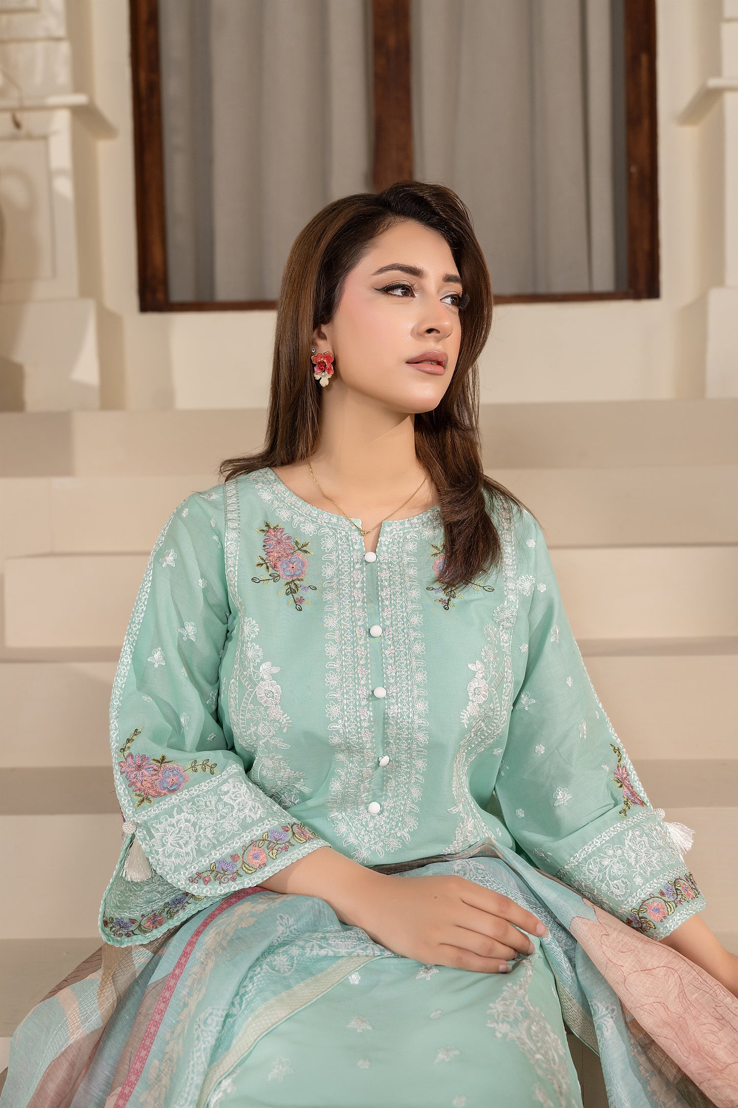 Aqua Embroidered 3-Piece
