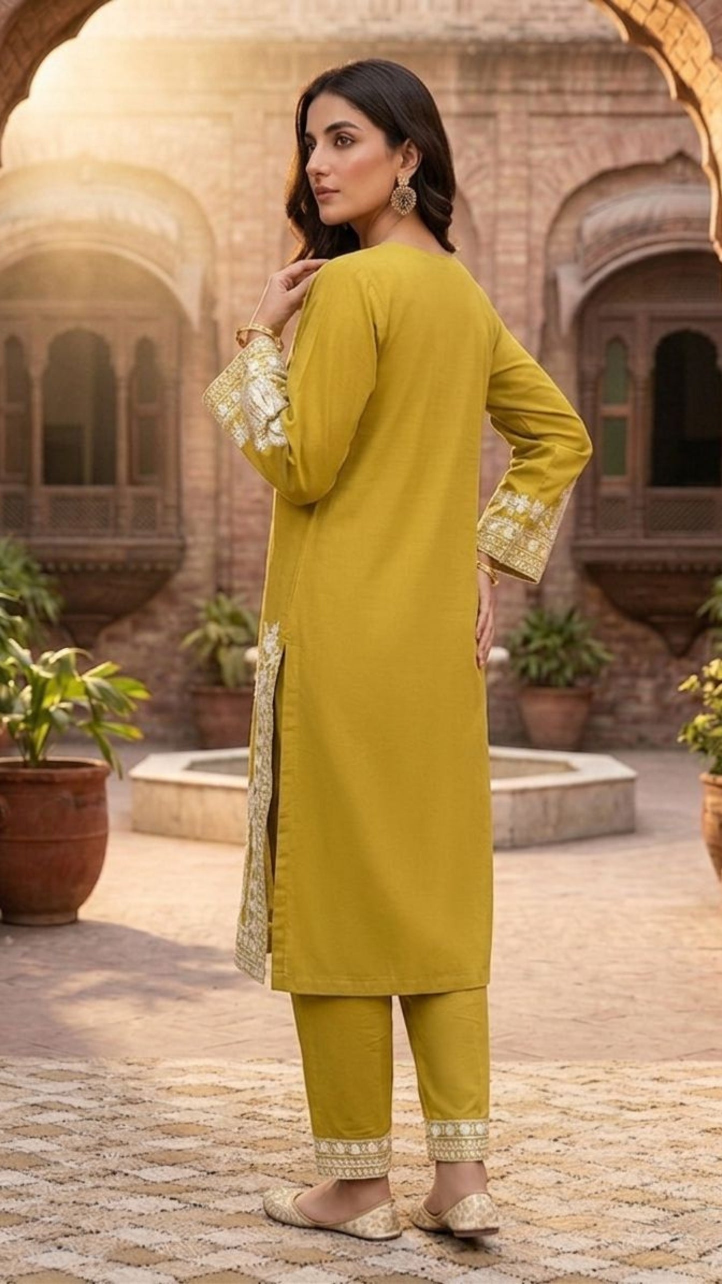 Mustard Embroidered 2-Piece