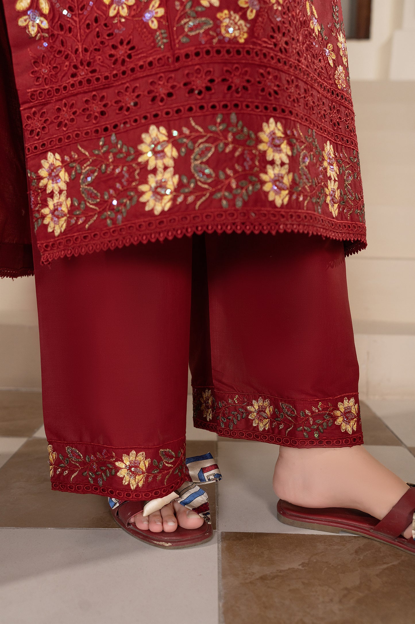 Maroon Embroidered 3-Piece