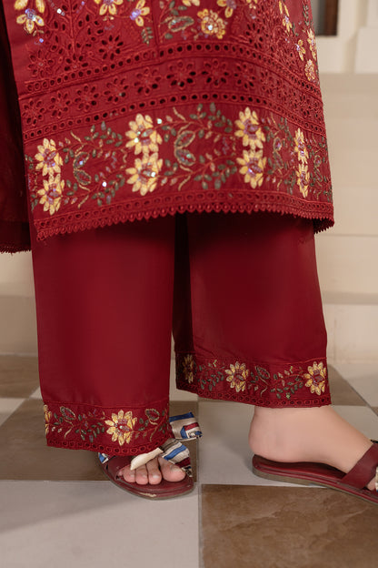 Maroon Embroidered 3-Piece