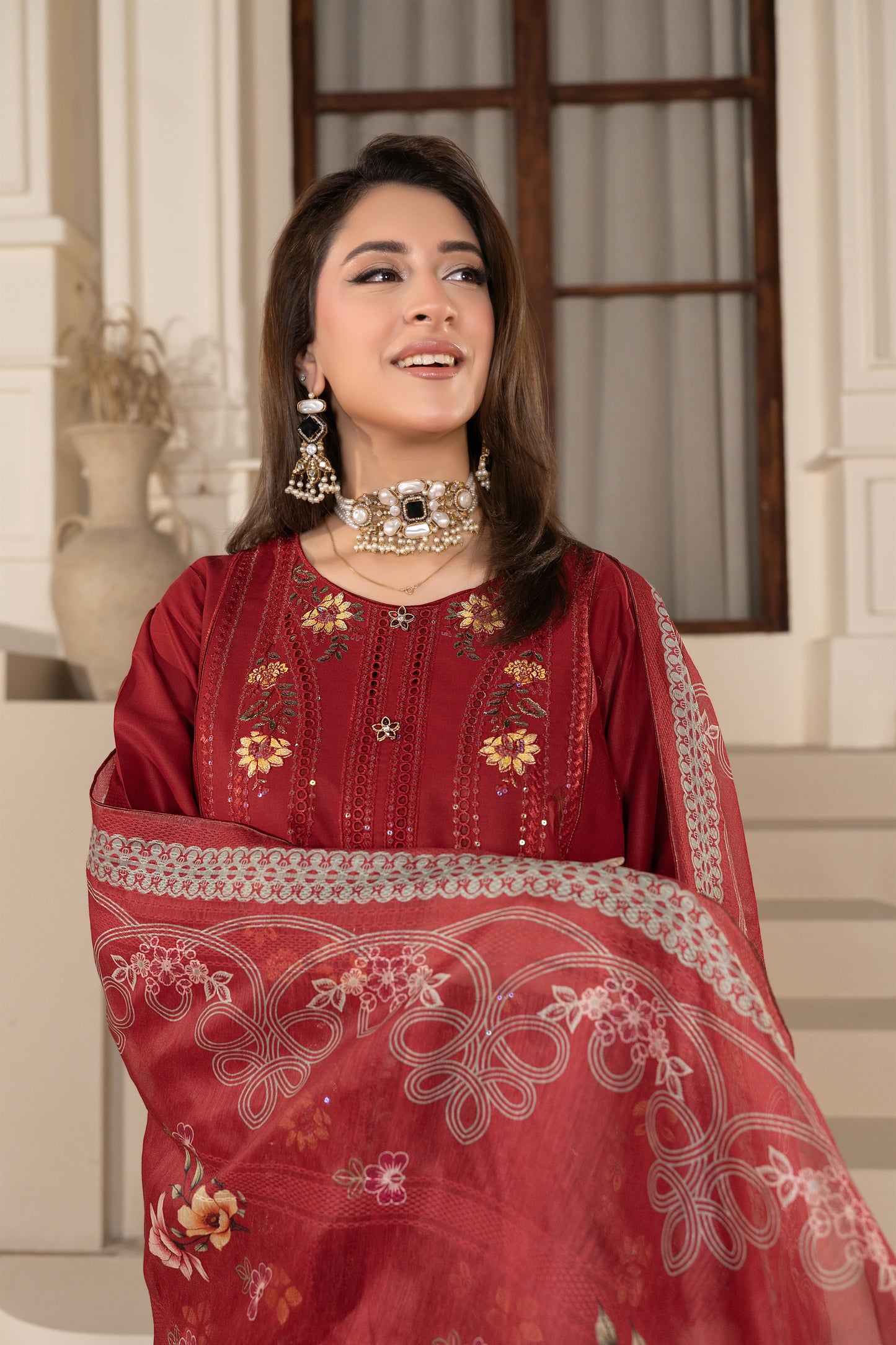 Maroon Embroidered 3-Piece