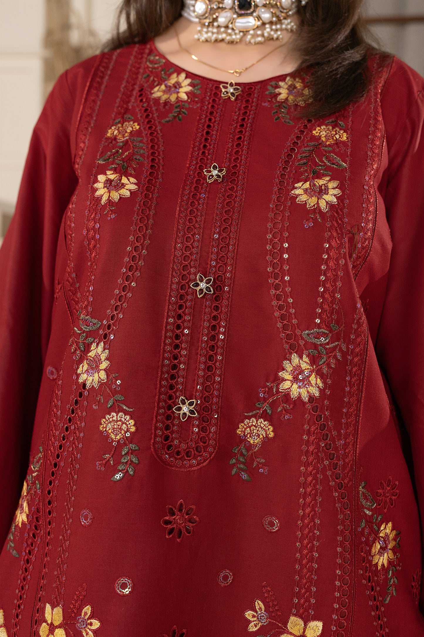 Maroon Embroidered 3-Piece