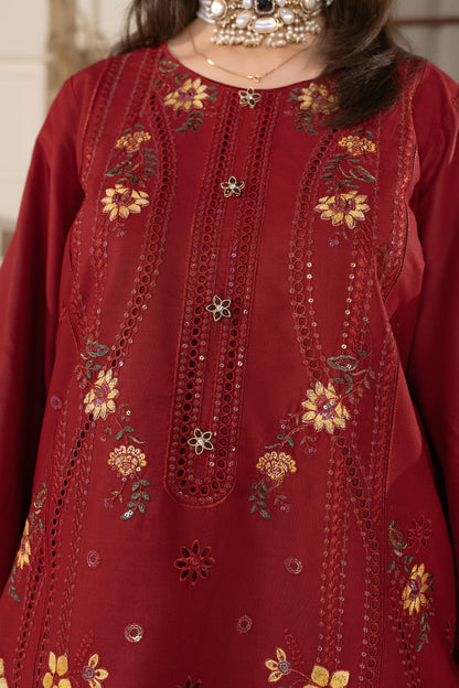 Maroon Embroidered 3-Piece