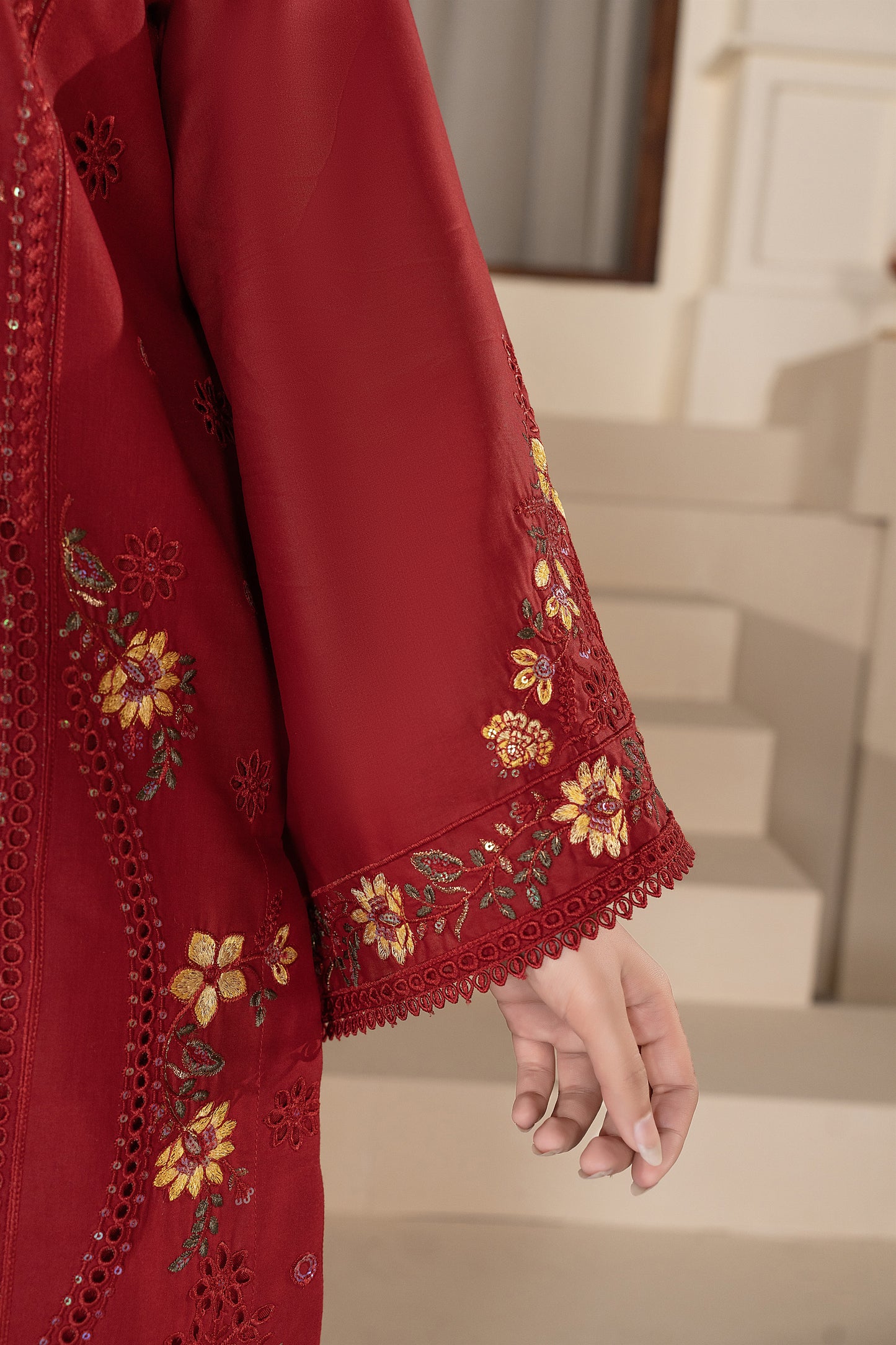 Maroon Embroidered 3-Piece