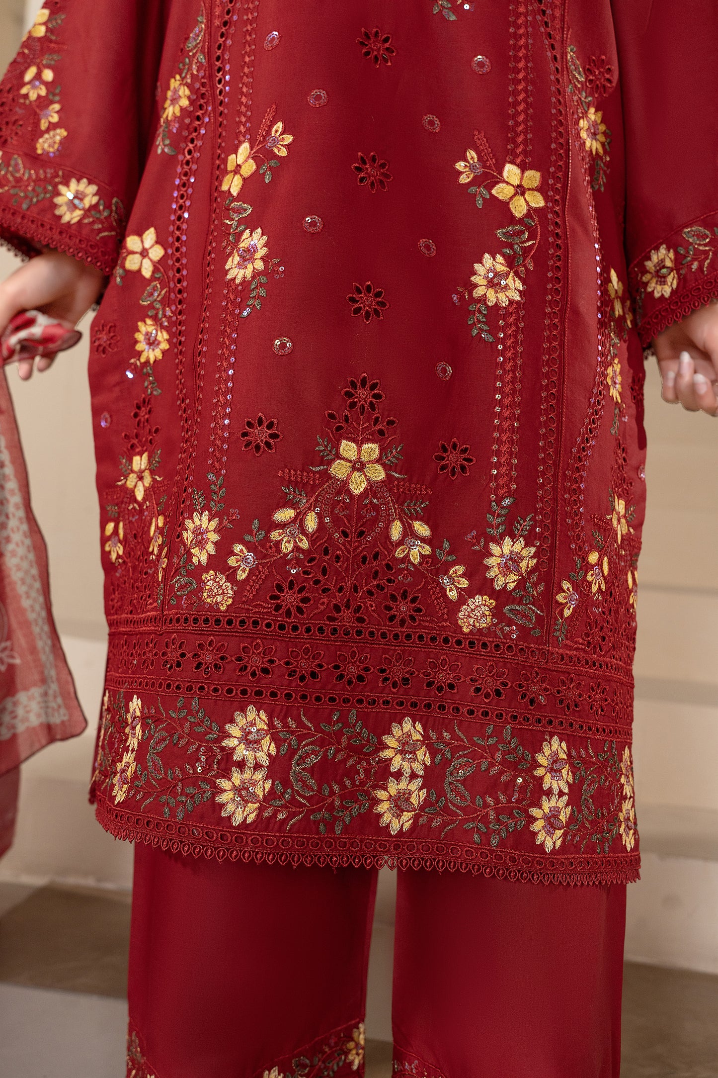 Maroon Embroidered 3-Piece