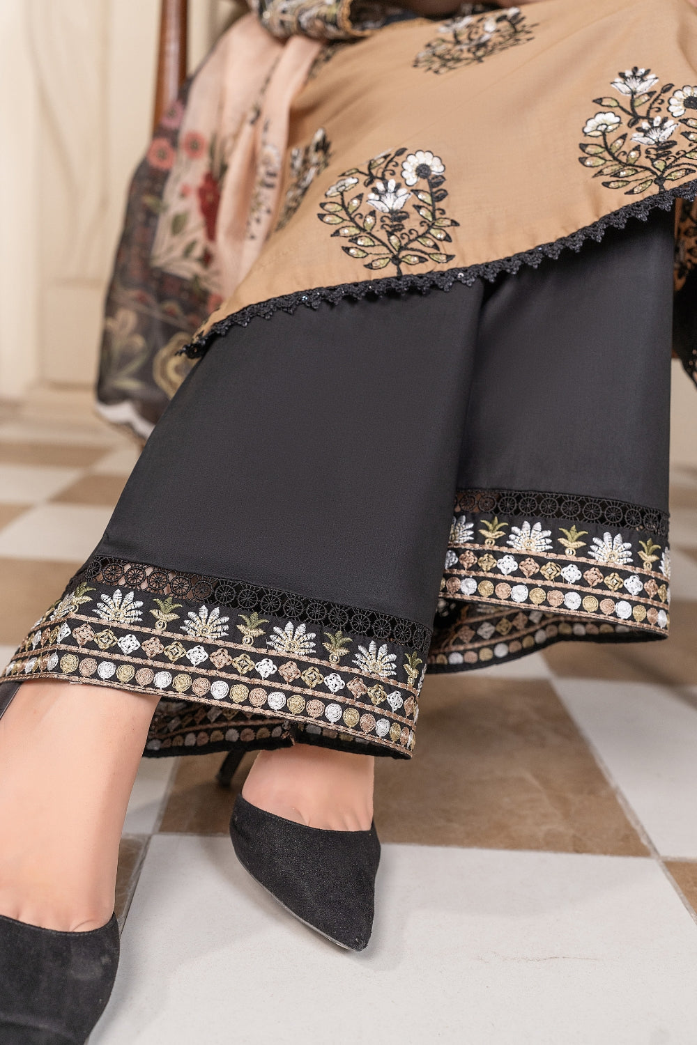 Beige Embroidered  | 3 PCS