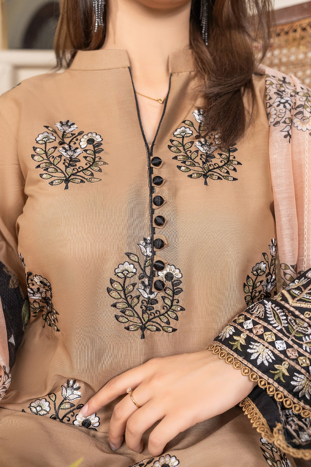 Beige Embroidered  | 3 PCS