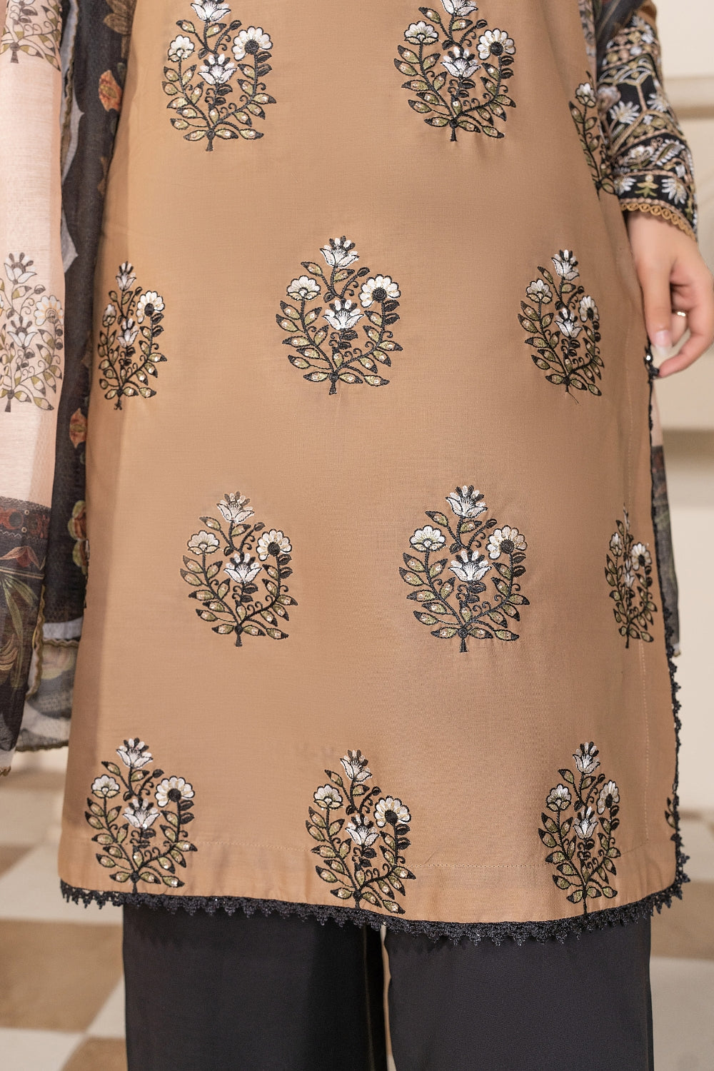 Beige Embroidered  | 3 PCS