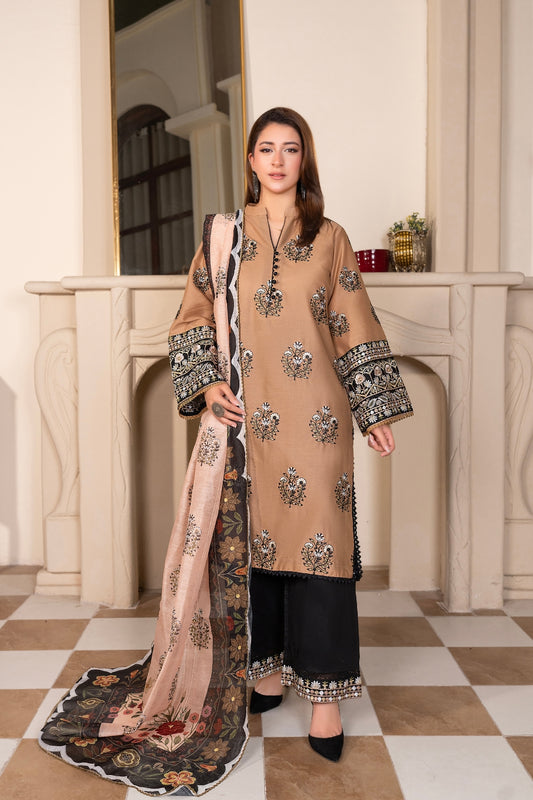 Beige Embroidered  | 3 PCS