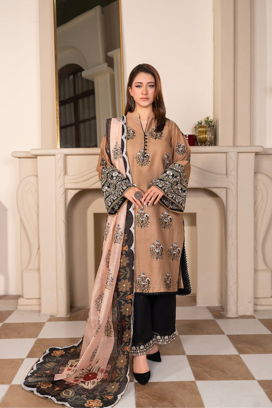 Beige Embroidered  | 3 PCS