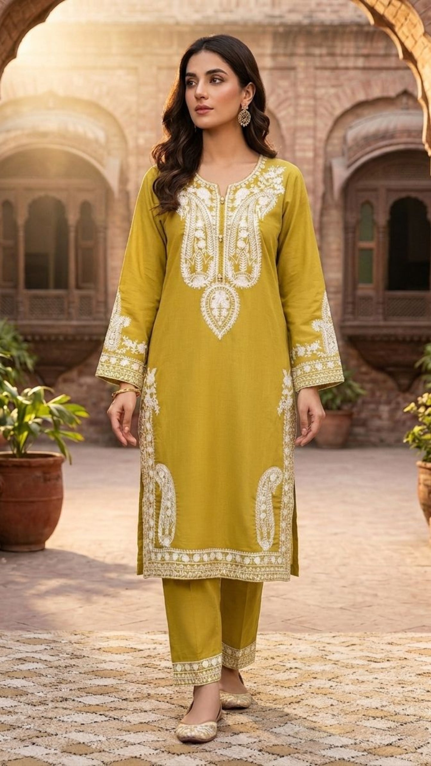 Mustard Embroidered 2-Piece