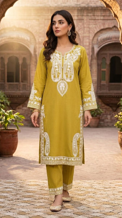 Mustard Embroidered 2-Piece