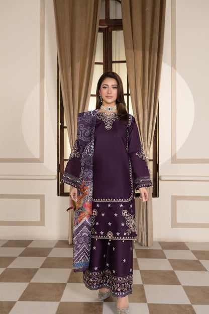 Purple Embroidered 3-Piece