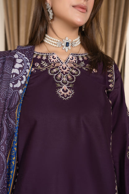 Purple Embroidered 3-Piece