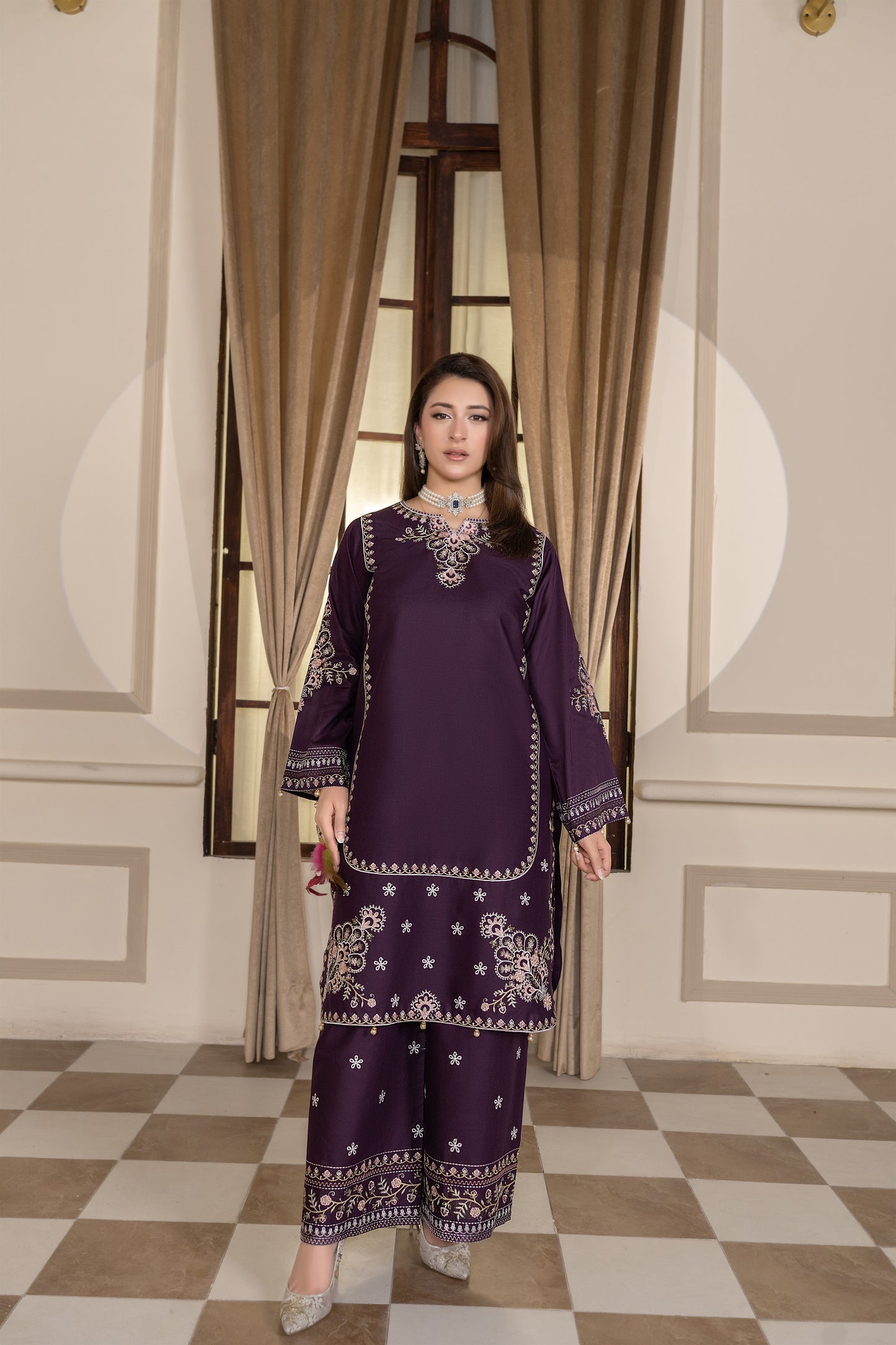 Purple Embroidered 3-Piece