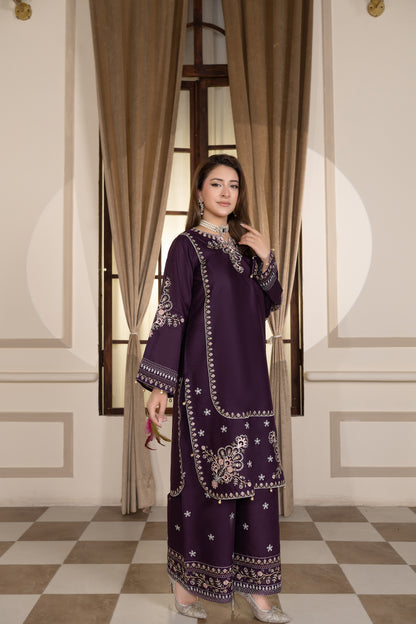 Purple Embroidered 3-Piece