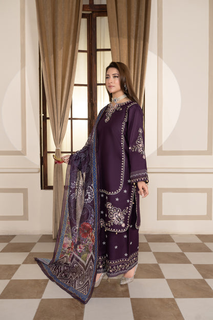 Purple Embroidered 3-Piece