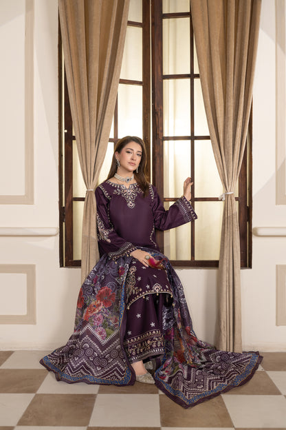 Purple Embroidered 3-Piece