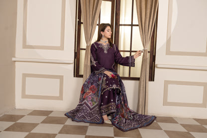 Purple Embroidered 3-Piece