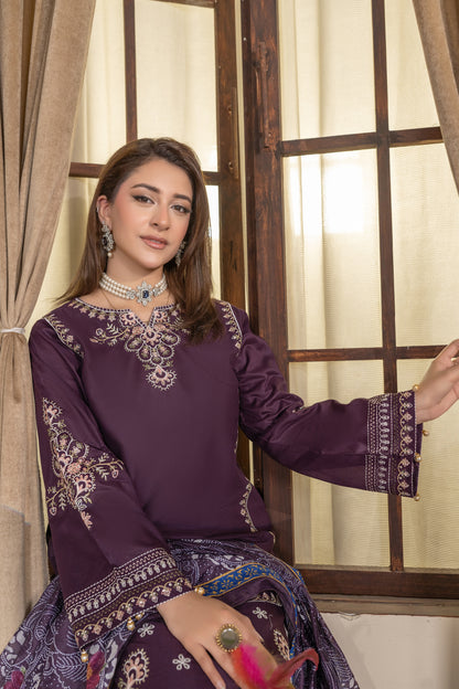 Purple Embroidered 3-Piece