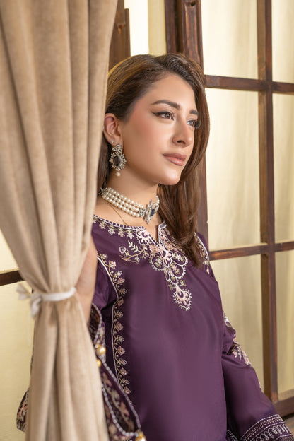 Purple Embroidered 3-Piece
