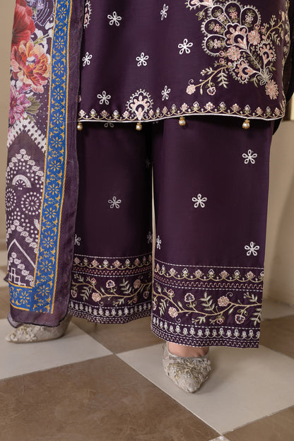 Purple Embroidered 3-Piece