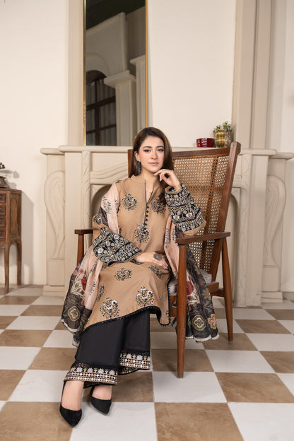 Beige Embroidered 3-Piece