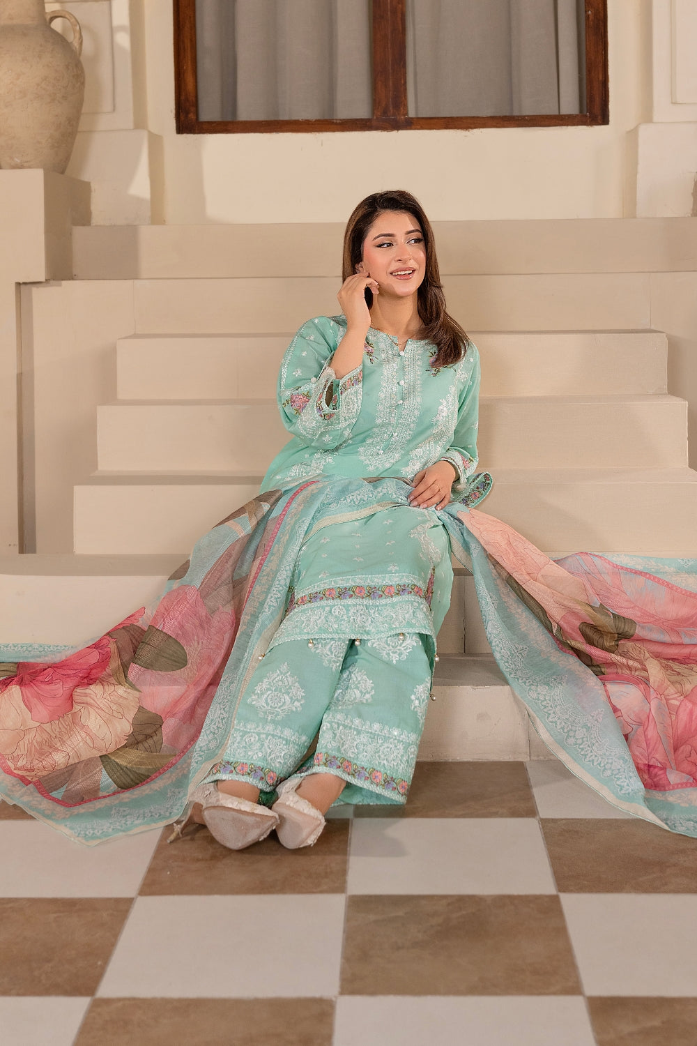 Aqua Embroidered | 3 PCS