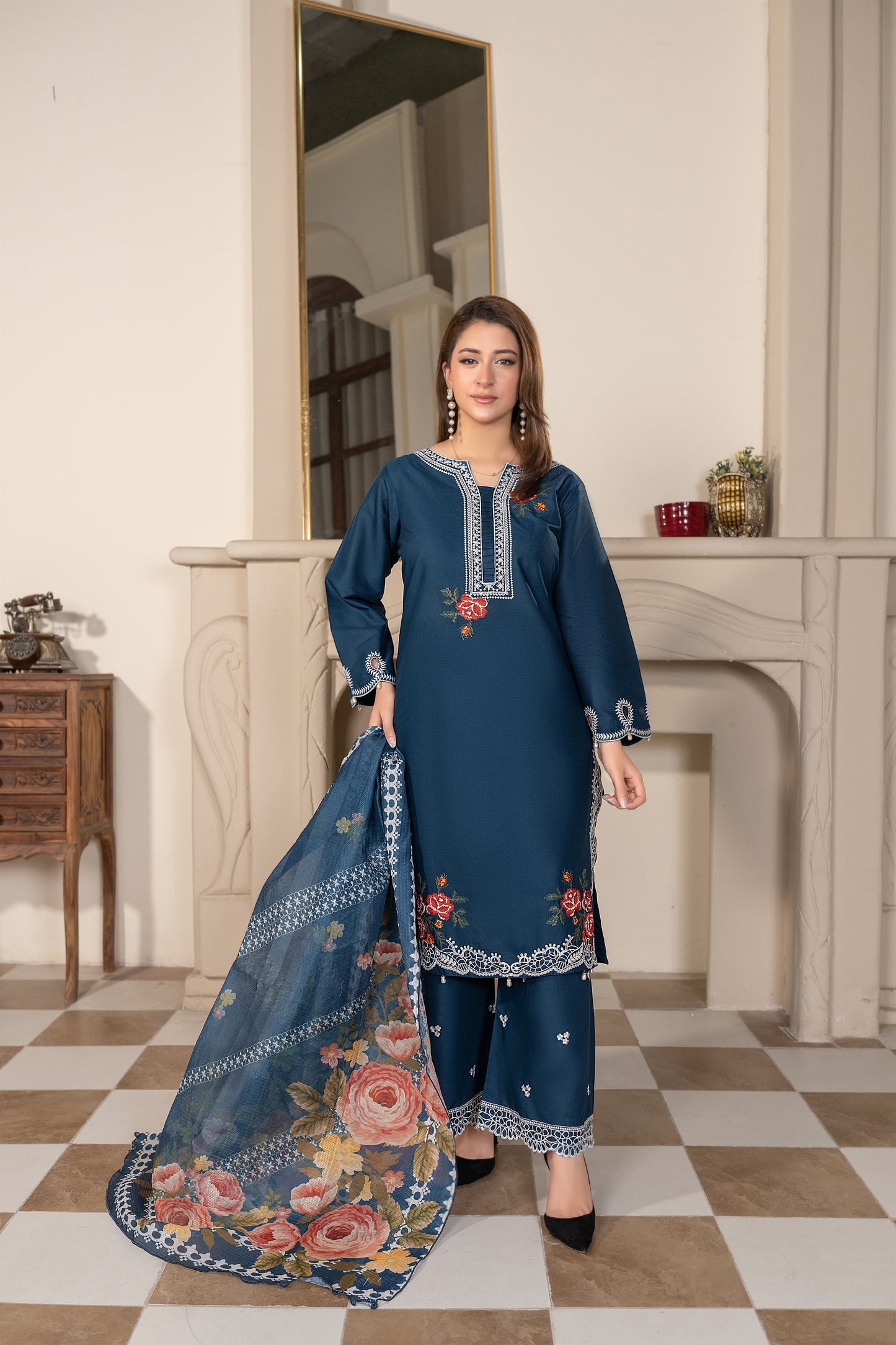 Blue Embroidered 3-PIECE