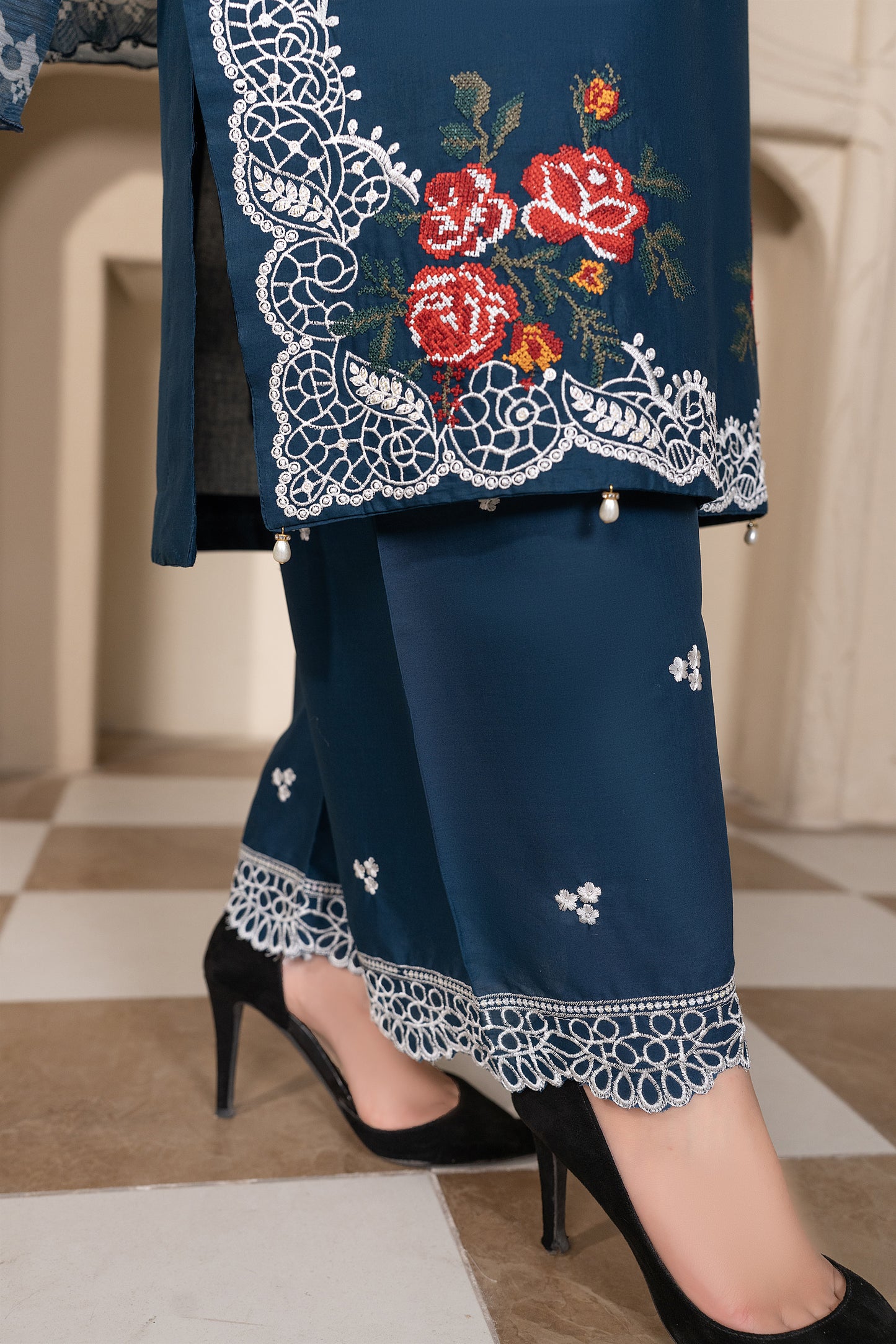 Blue Embroidered 3-PIECE