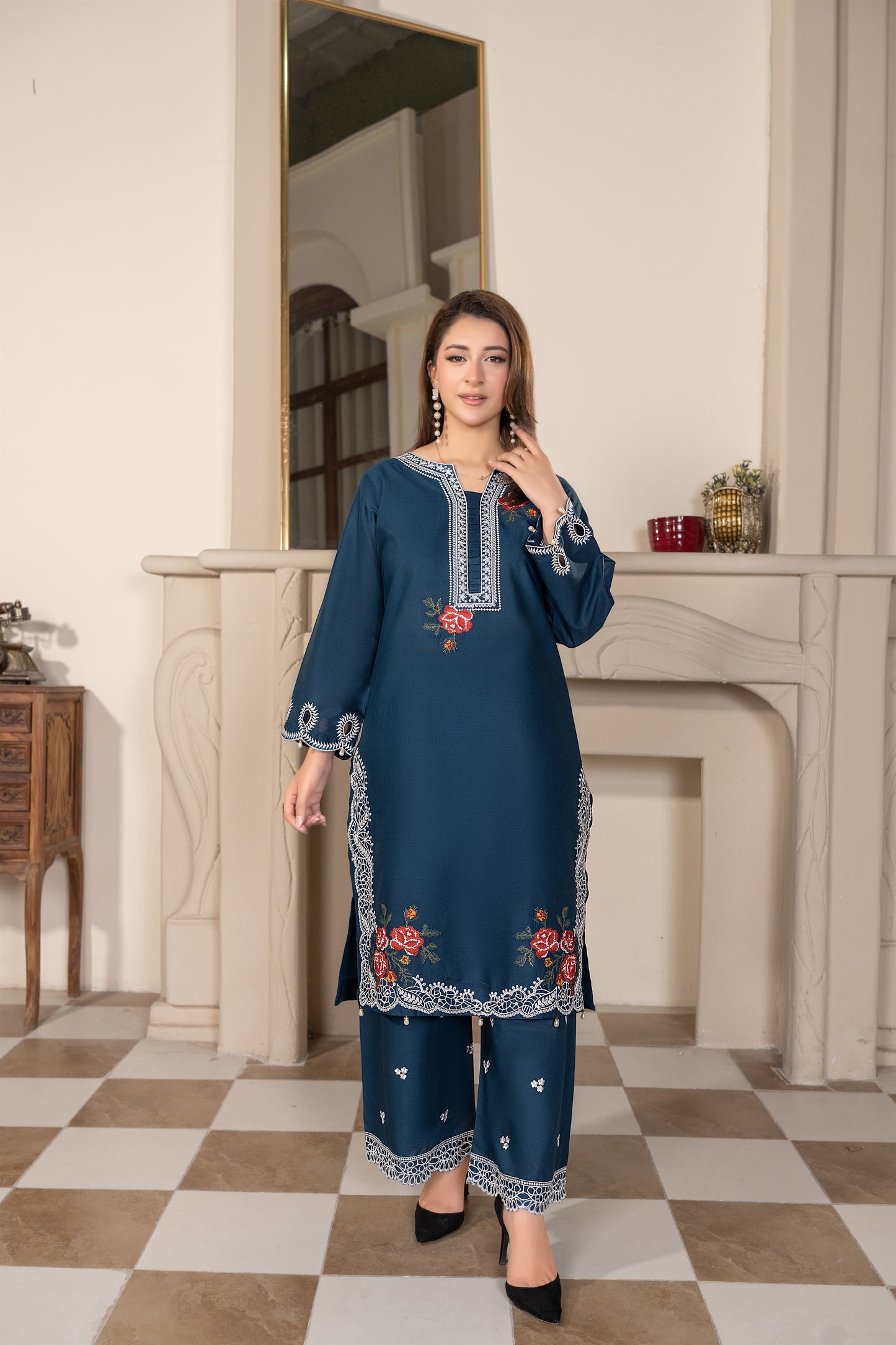 Blue Embroidered 3-PIECE