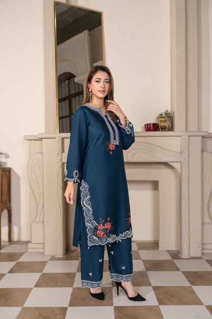 Blue Embroidered 3-PIECE
