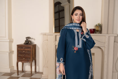 Blue Embroidered 3-PIECE