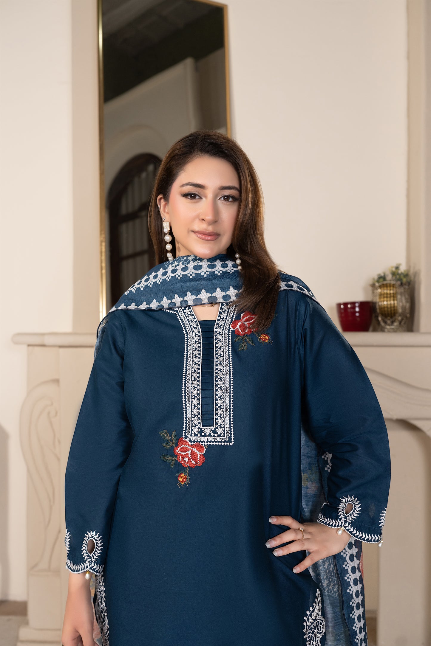 Blue Embroidered 3-PIECE