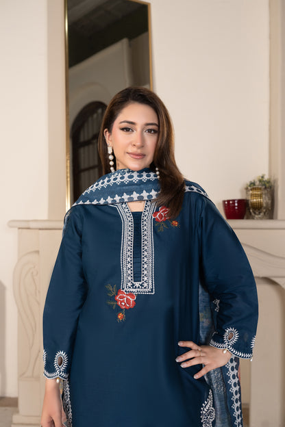 Blue Embroidered 3-PIECE