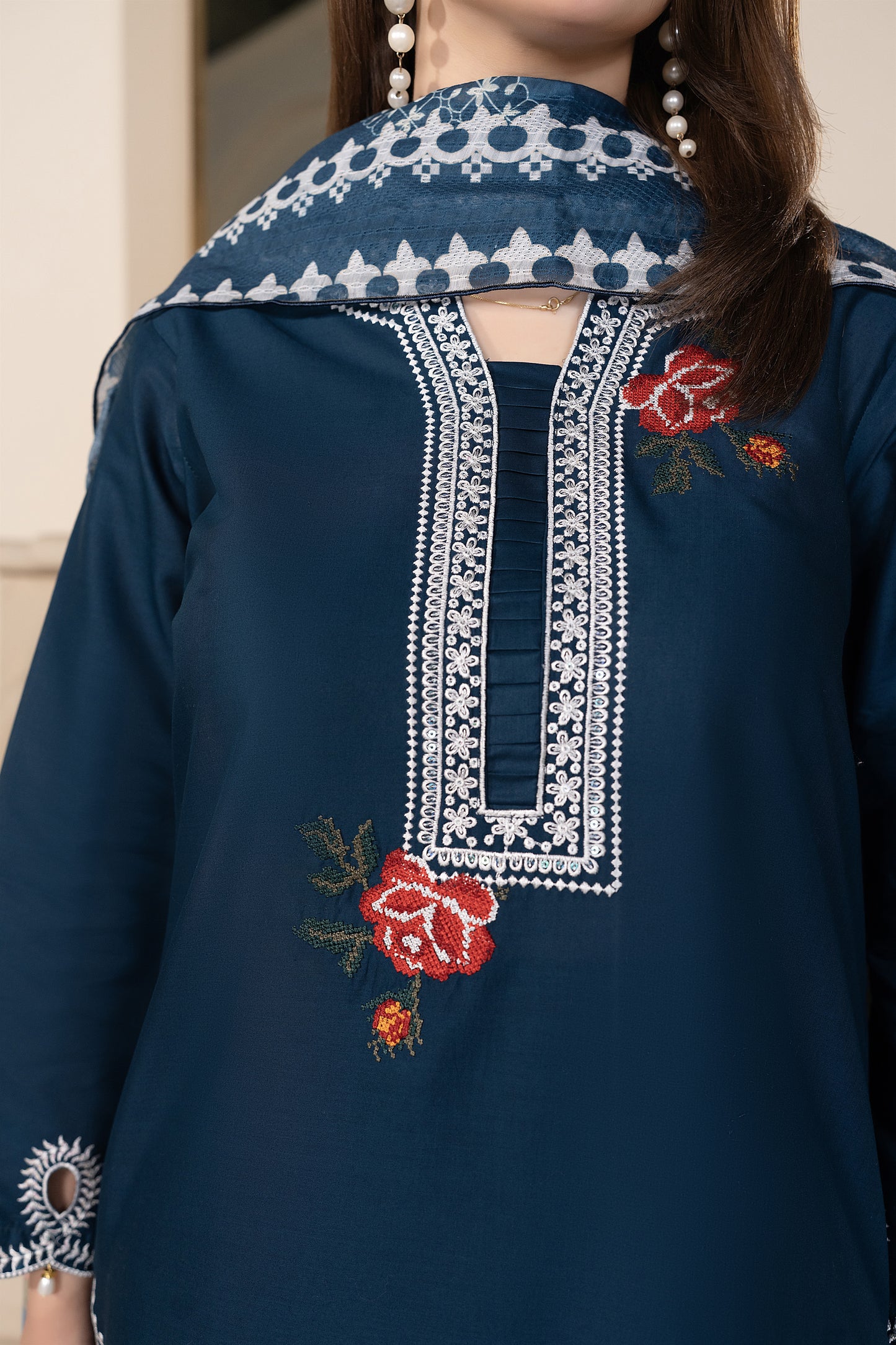 Blue Embroidered 3-PIECE