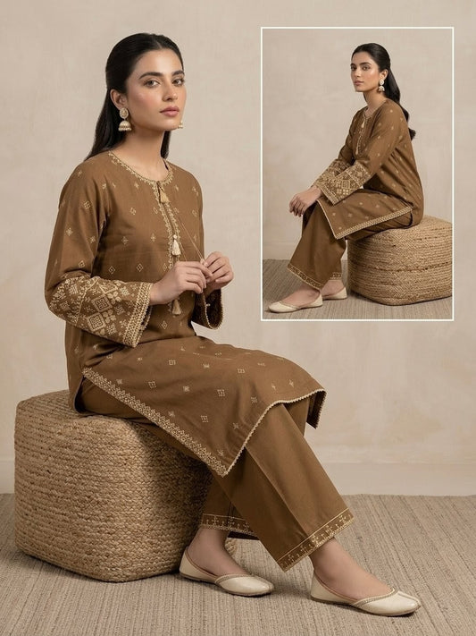 Brown Embroidered 2-PIECE